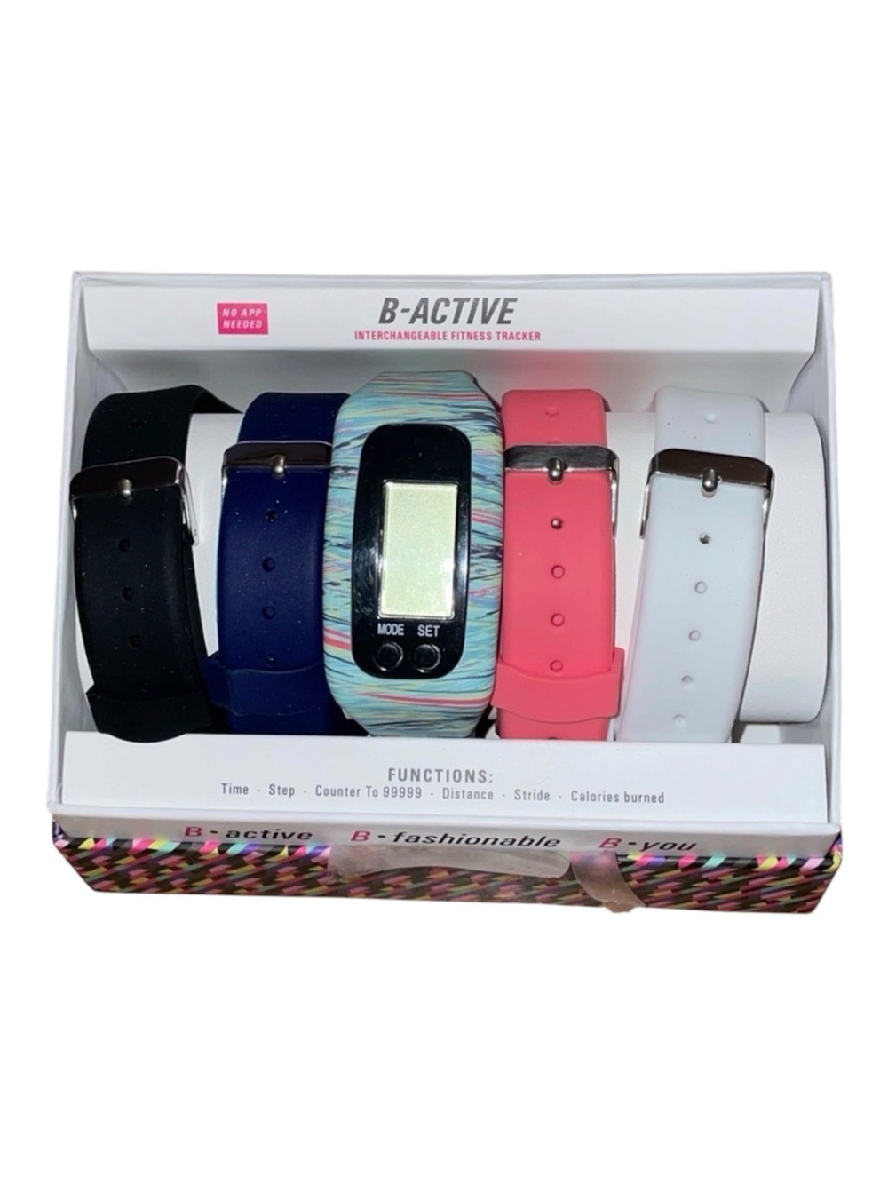 B-Active Womens Interchangeable Fitness Tracker Watch Set 4 Extra Bands